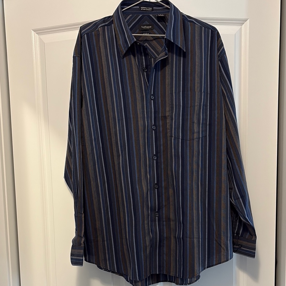 VanHeuse Men's Striped Blue and Brown Shirt